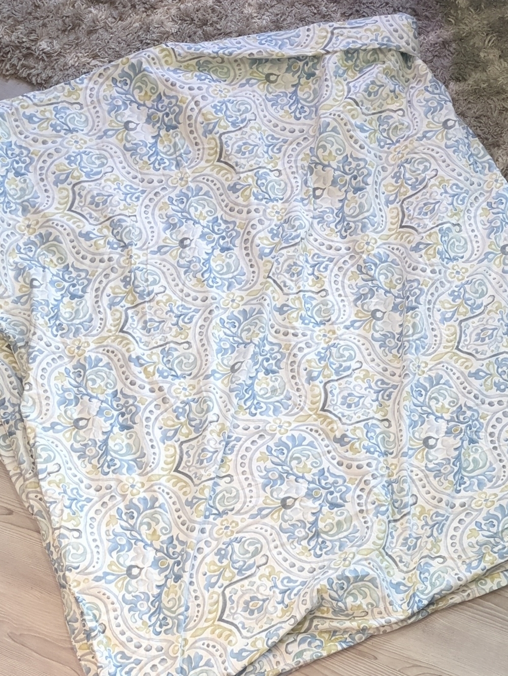 Pottery Barn King Duvet Cover 2 PCs Jessie Scroll Blue Green Organic Cotton - Picture 10 of 12
